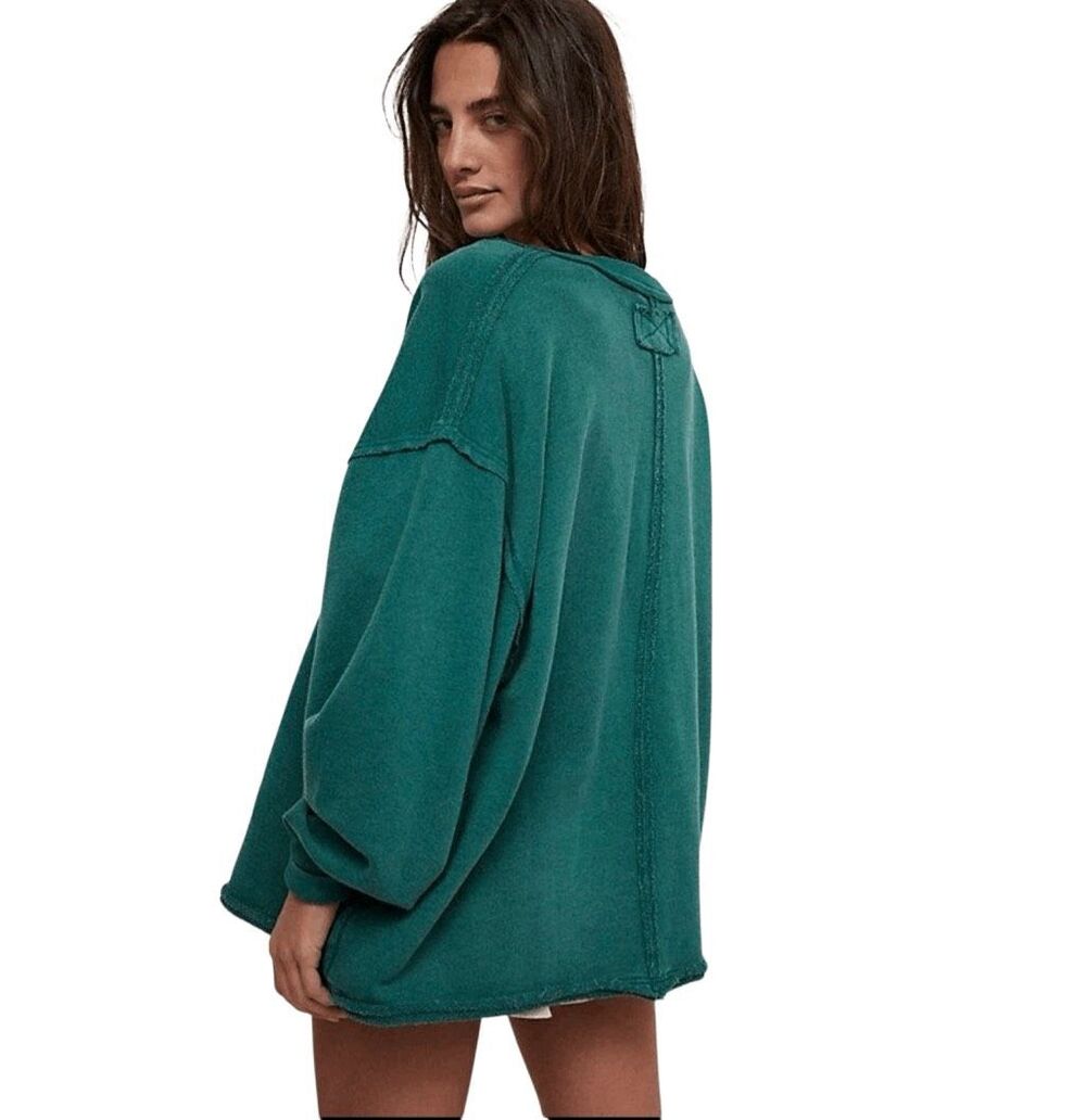 Free People we the free Venice V Neck Oversized Sweatshirt green Medium NEW